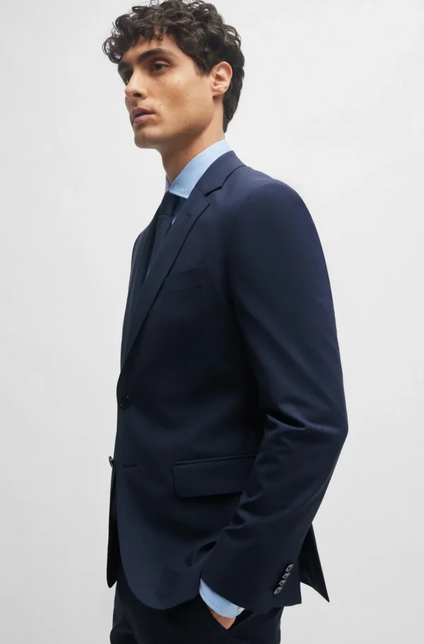HUGO BOSS Artigos Essenciais>Casaco De Fato De Ajuste Slim Em Lã Virgem Elástica