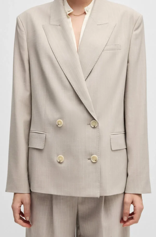MULHER HUGO BOSS Blazers>Casaco De Fato De Ajuste Grande Em Tecido De Fabrico Italiano