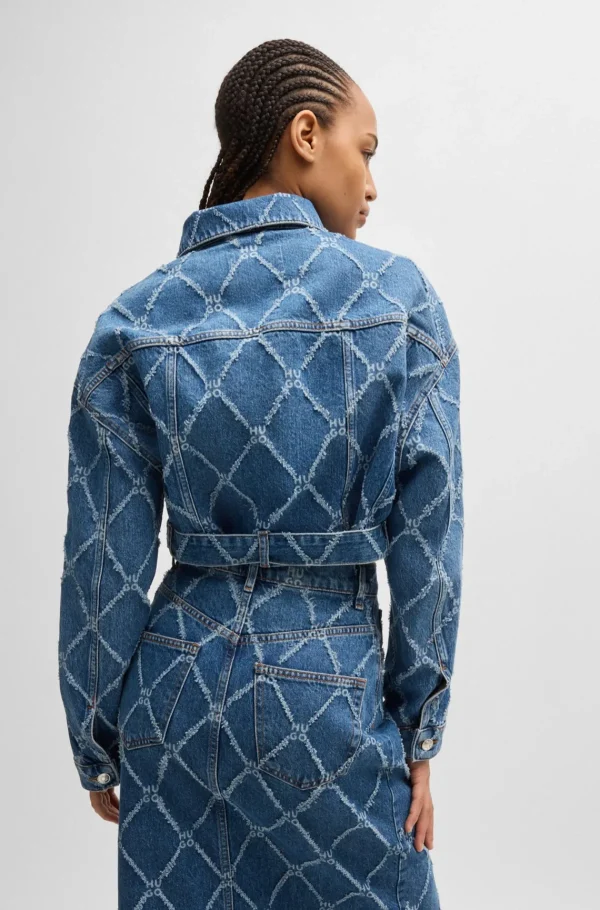MULHER HUGO BOSS Casacos>Casaco De Ganga Recortado Com Padrão De Logótipo Sobreposto