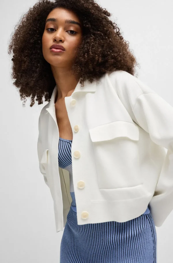 MULHER HUGO BOSS Camisolas E Cardigans>Casaco De Malha Recortado Com Bolsos De Aba
