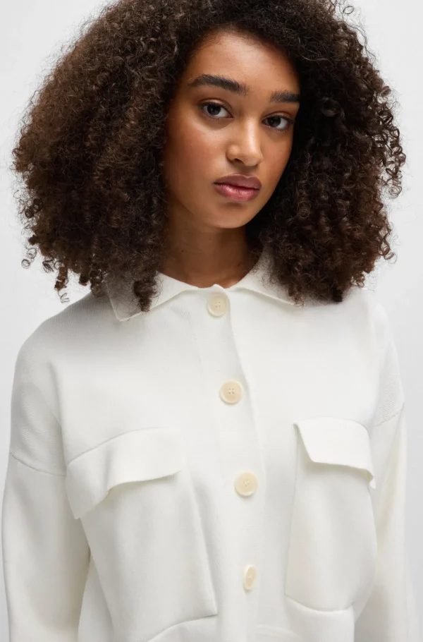 MULHER HUGO BOSS Camisolas E Cardigans>Casaco De Malha Recortado Com Bolsos De Aba