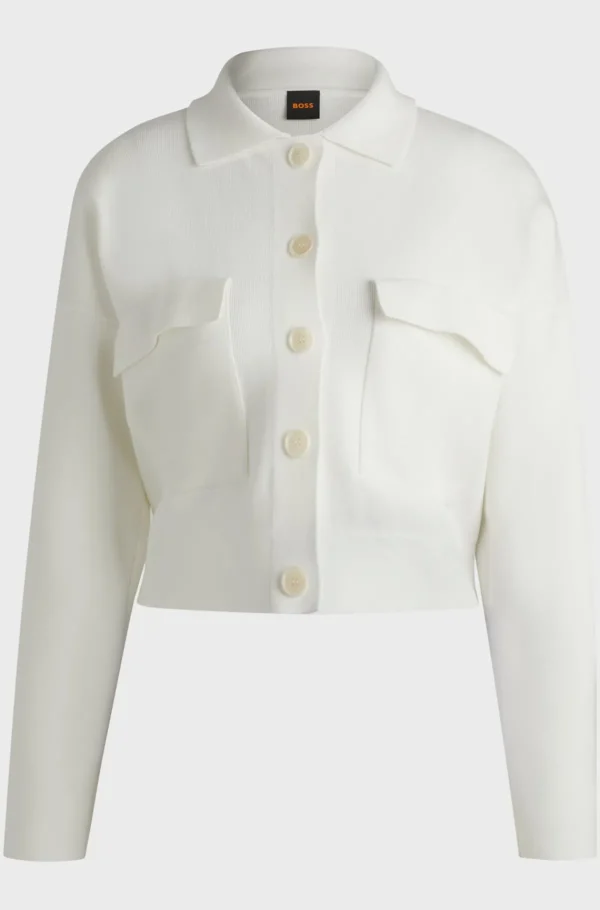 MULHER HUGO BOSS Camisolas E Cardigans>Casaco De Malha Recortado Com Bolsos De Aba