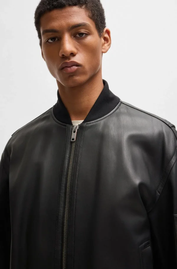 HUGO BOSS Casacos>Casaco De Pele De Ajuste Descontraído Com Bolso Na Manga Da Marca