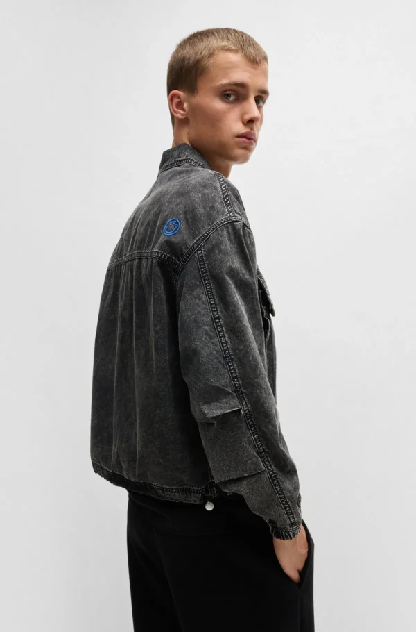 HUGO BOSS Casacos>Casaco Estilo Bomber Recortado Em Ganga Rígida Preta