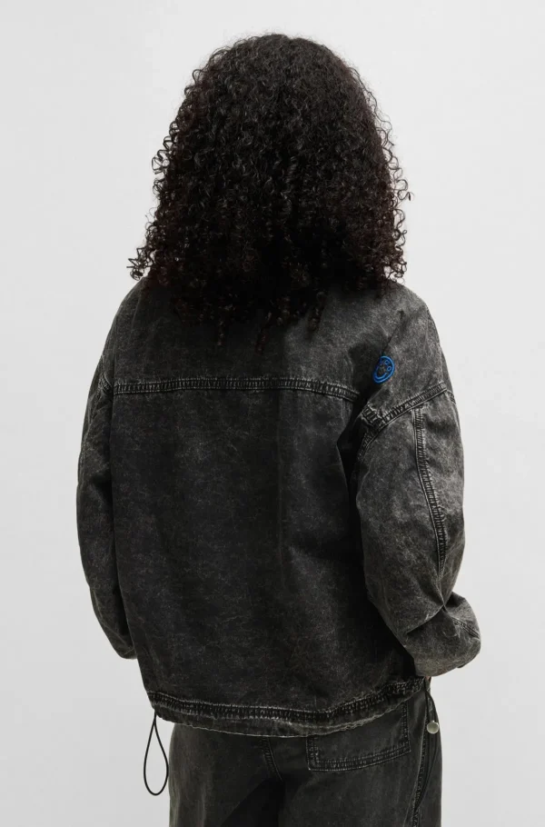 HUGO BOSS Casacos>Casaco Estilo Bomber Recortado Em Ganga Rígida Preta
