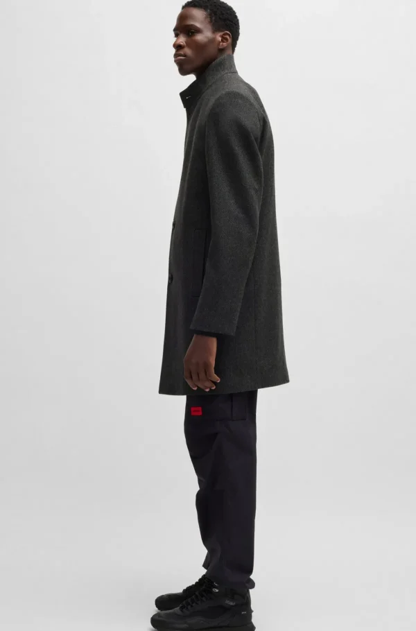 HUGO BOSS Sobretudos E Parkas>Casaco Formal De Ajuste Regular Em Sarja Com Mistura De Lã