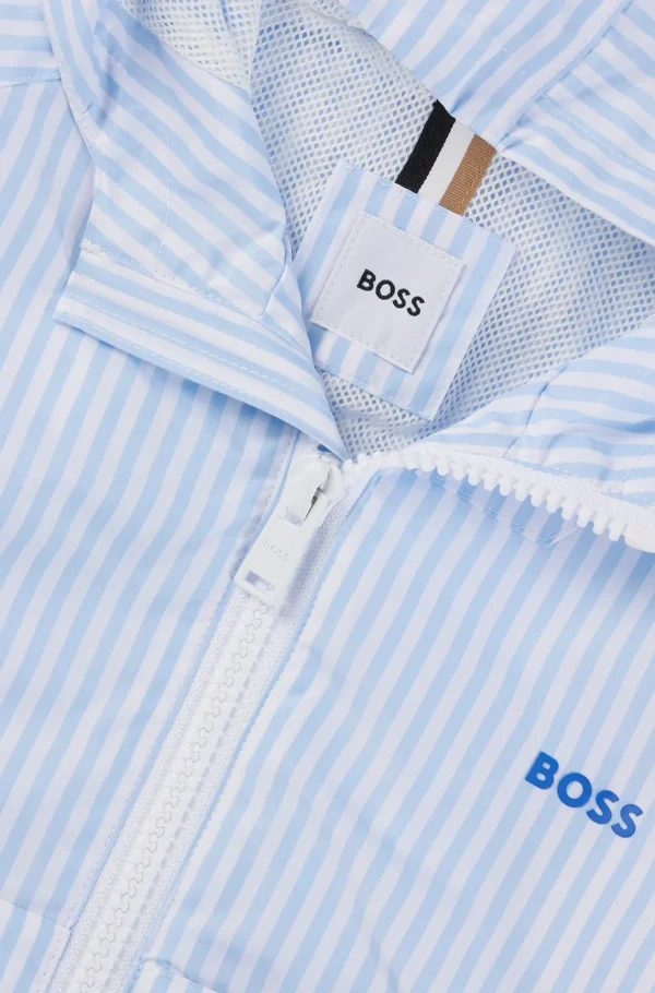 Crianças HUGO BOSS Júniores (Idades 4-14)>Casaco Impermeável Infantil Com Capuz E Riscas E Logótipo Estampado