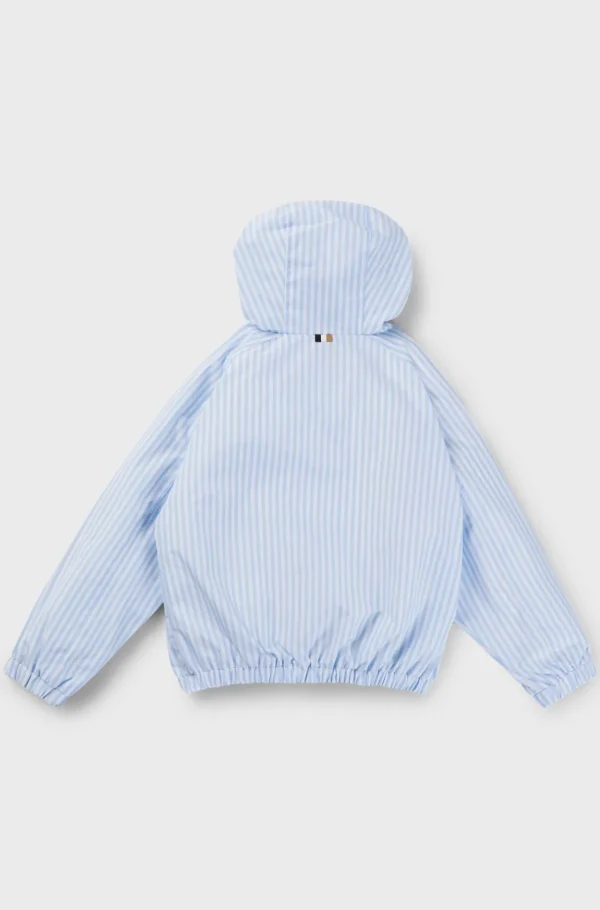 Crianças HUGO BOSS Júniores (Idades 4-14)>Casaco Impermeável Infantil Com Capuz E Riscas E Logótipo Estampado