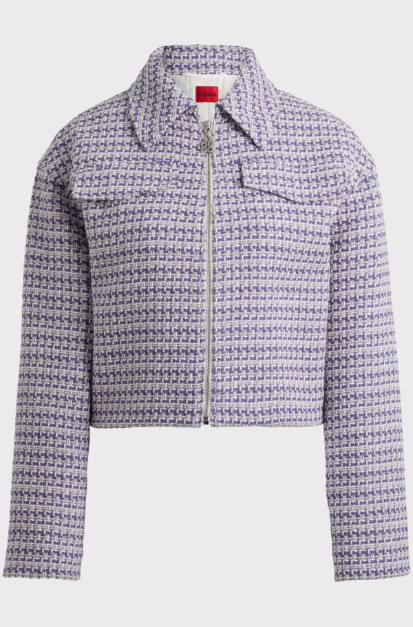 MULHER HUGO BOSS Blazers>Casaco Recortado De Ajuste Descontraído Em Mistura De Algodão Estampado