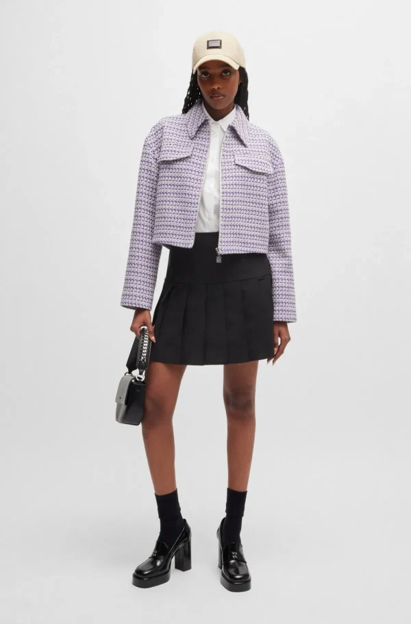 MULHER HUGO BOSS Blazers>Casaco Recortado De Ajuste Descontraído Em Mistura De Algodão Estampado