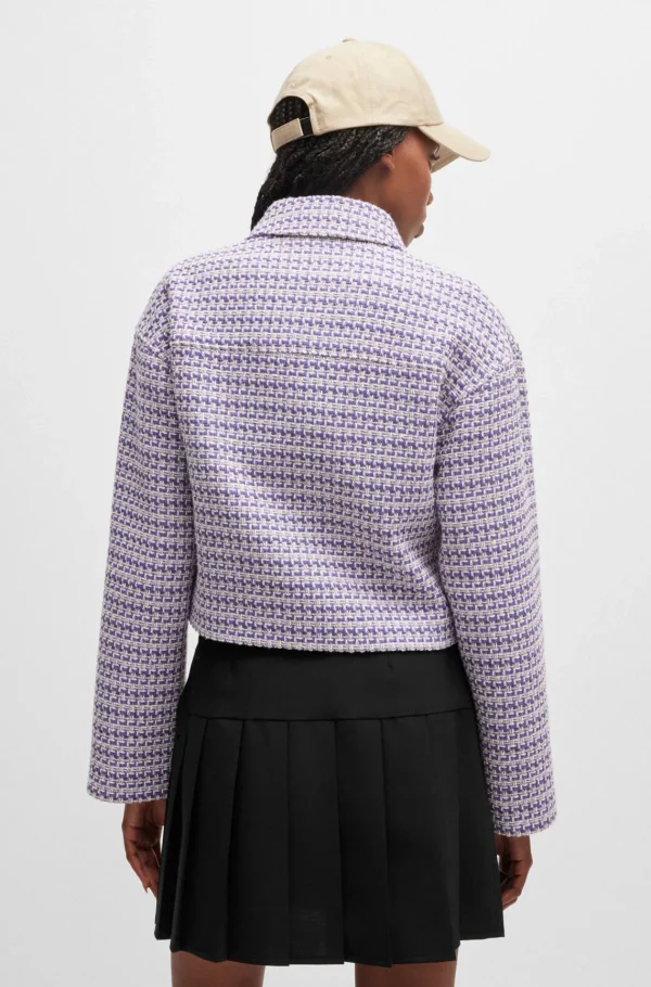 MULHER HUGO BOSS Blazers>Casaco Recortado De Ajuste Descontraído Em Mistura De Algodão Estampado