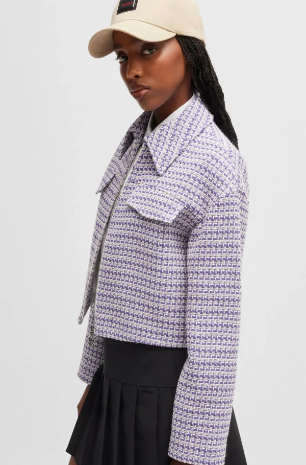MULHER HUGO BOSS Blazers>Casaco Recortado De Ajuste Descontraído Em Mistura De Algodão Estampado