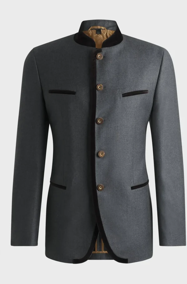 HUGO BOSS Blazers>Casaco Trachten Em Flanela De Lã Virgem Cinzenta