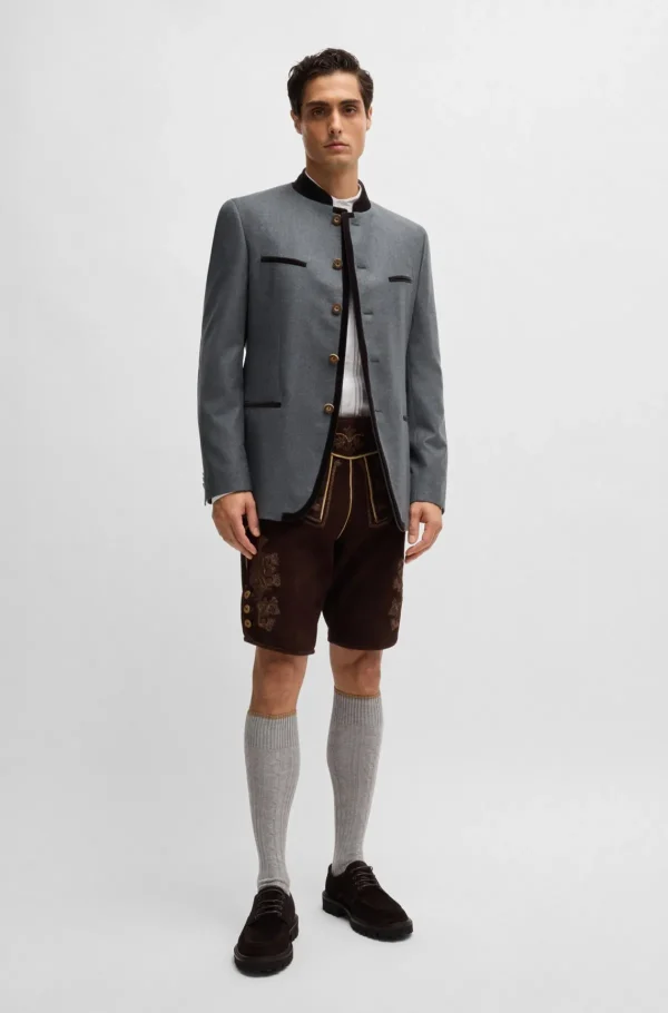HUGO BOSS Blazers>Casaco Trachten Em Flanela De Lã Virgem Cinzenta