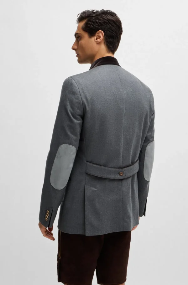 HUGO BOSS Blazers>Casaco Trachten Em Flanela De Lã Virgem Cinzenta