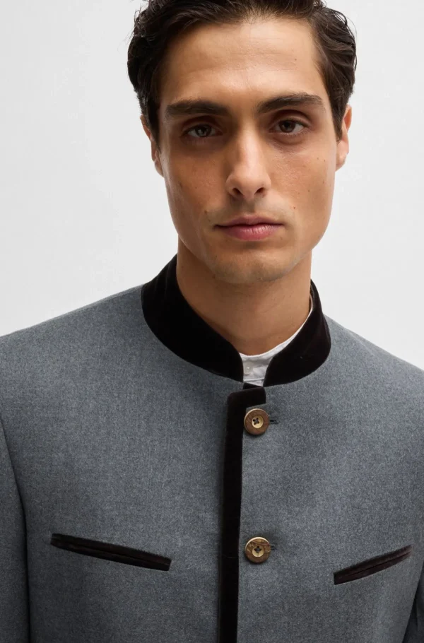 HUGO BOSS Blazers>Casaco Trachten Em Flanela De Lã Virgem Cinzenta