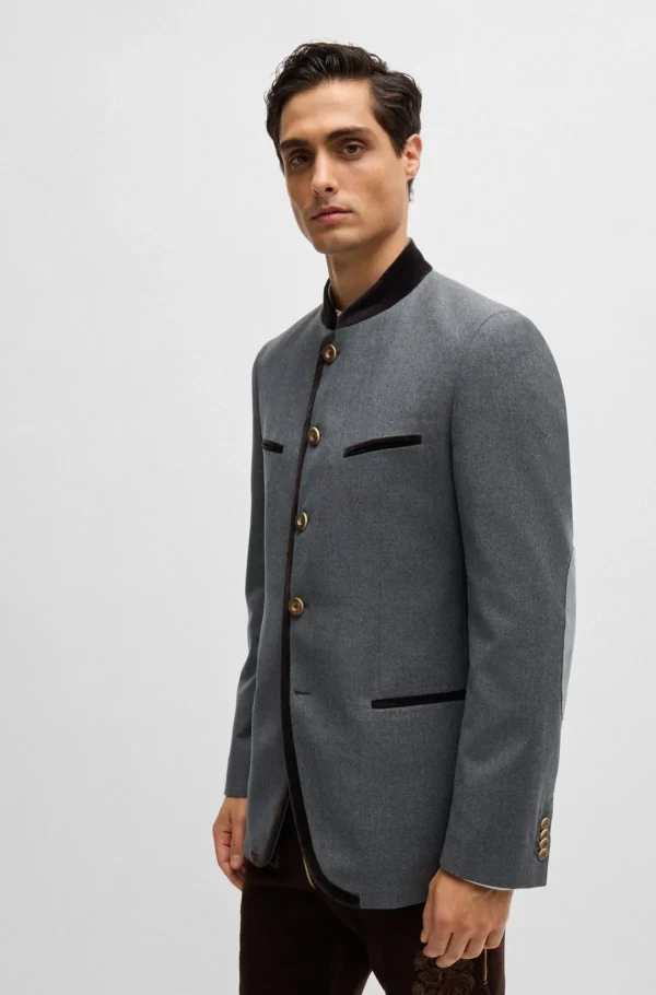 HUGO BOSS Blazers>Casaco Trachten Em Flanela De Lã Virgem Cinzenta