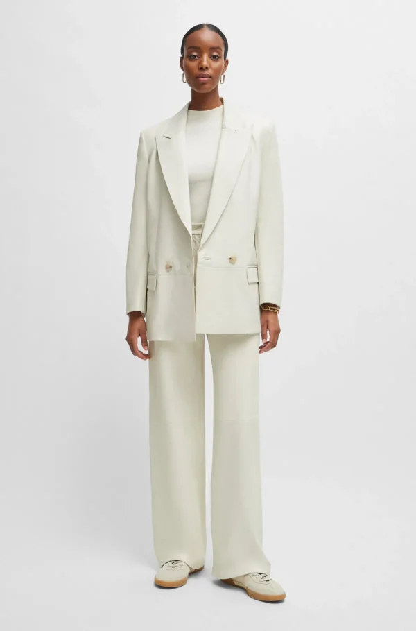 MULHER HUGO BOSS Fatos>Casaco Trespassado Comprido Em Pele