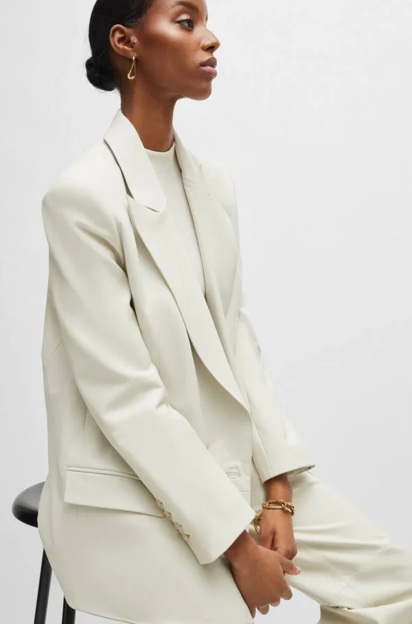 MULHER HUGO BOSS Fatos>Casaco Trespassado Comprido Em Pele