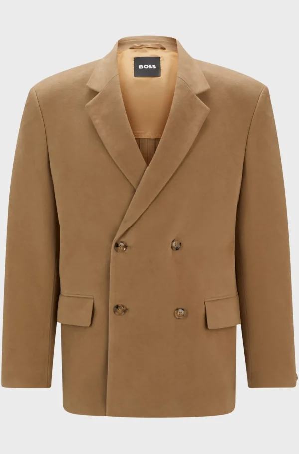 HUGO BOSS Blazers>Casaco Trespassado De Ajuste Descontraído Em Sarja De Algodão