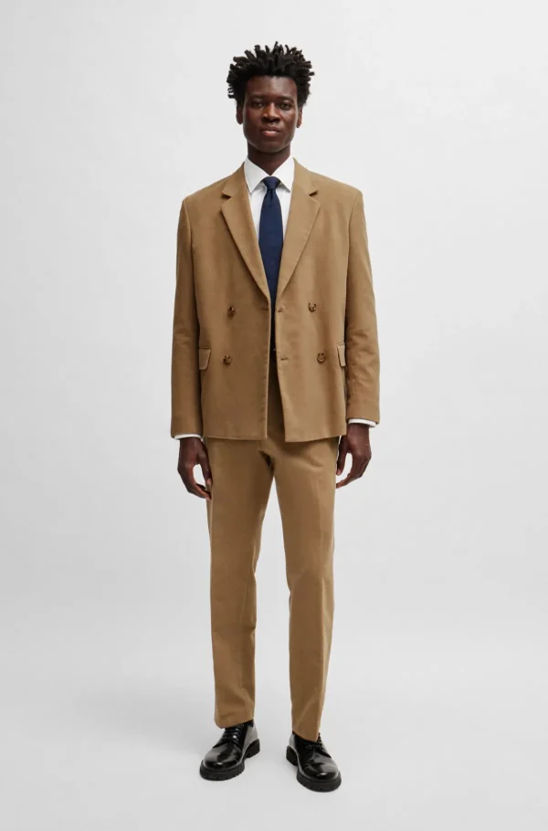 HUGO BOSS Blazers>Casaco Trespassado De Ajuste Descontraído Em Sarja De Algodão