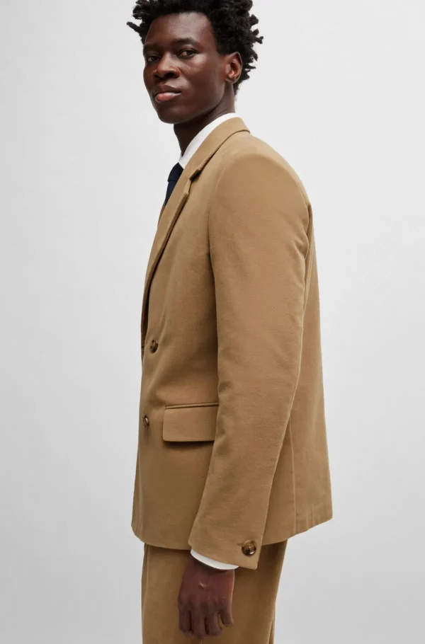 HUGO BOSS Blazers>Casaco Trespassado De Ajuste Descontraído Em Sarja De Algodão