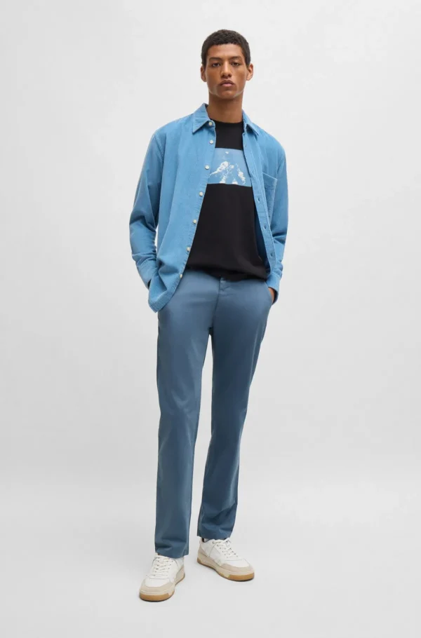 HUGO BOSS Calças E Calções>Chinos Com Ajuste Slim Em Algodão Elástico Acetinado