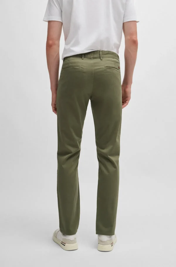 HUGO BOSS Calças E Calções>Chinos Com Ajuste Slim Em Algodão Elástico Acetinado