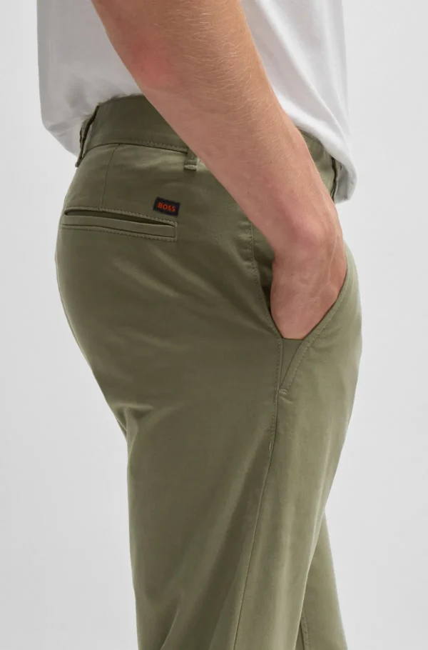 HUGO BOSS Calças E Calções>Chinos Com Ajuste Slim Em Algodão Elástico Acetinado
