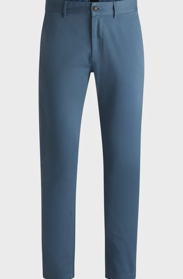 HUGO BOSS Calças E Calções>Chinos Com Ajuste Slim Em Algodão Elástico Acetinado