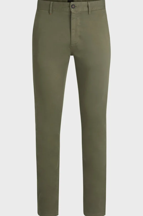 HUGO BOSS Calças E Calções>Chinos Com Ajuste Slim Em Algodão Elástico Acetinado