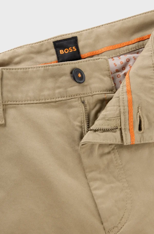 HUGO BOSS Calças E Calções>Chinos De Ajuste Afunilado Em Cetim De Algodão Elástico