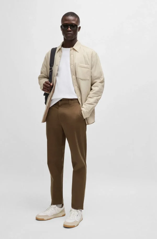 HUGO BOSS Calças E Calções>Chinos De Ajuste Afunilado Em Cetim De Algodão Elástico