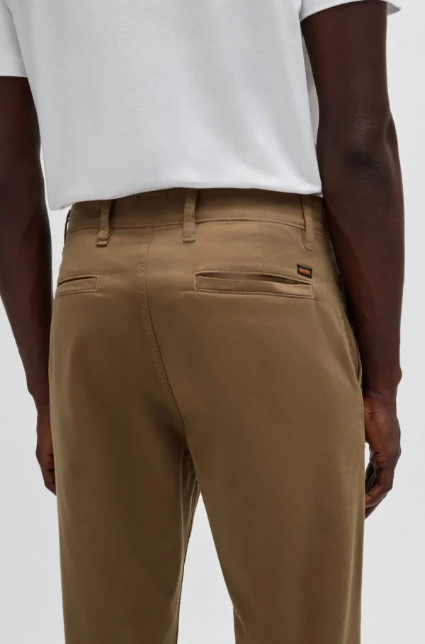 HUGO BOSS Calças E Calções>Chinos De Ajuste Afunilado Em Cetim De Algodão Elástico