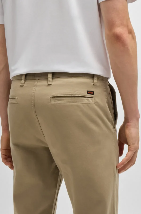 HUGO BOSS Calças E Calções>Chinos De Ajuste Afunilado Em Cetim De Algodão Elástico