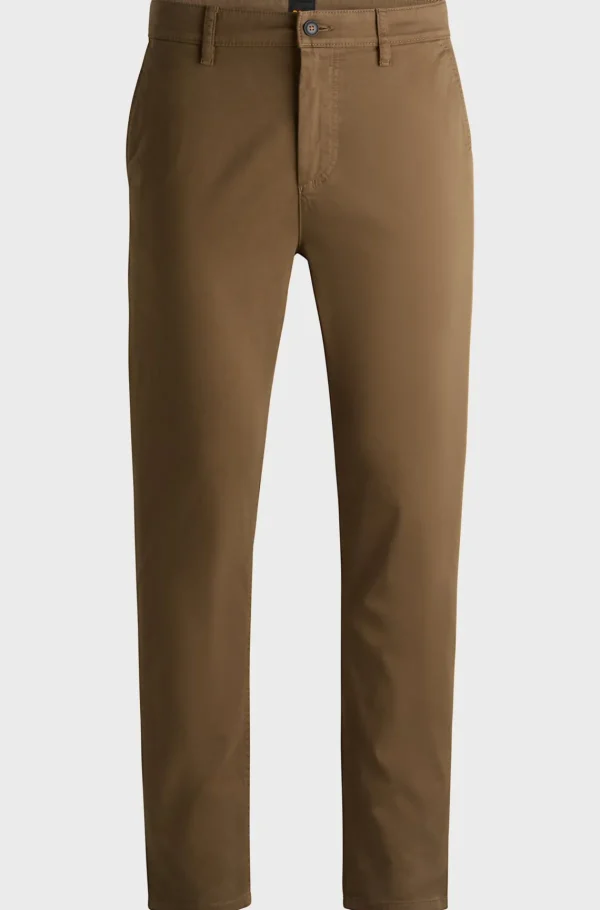 HUGO BOSS Calças E Calções>Chinos De Ajuste Afunilado Em Cetim De Algodão Elástico