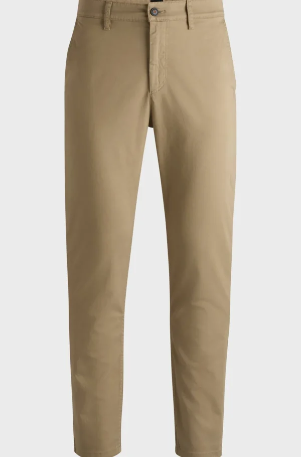 HUGO BOSS Calças E Calções>Chinos De Ajuste Afunilado Em Cetim De Algodão Elástico