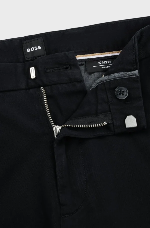 HUGO BOSS Calças E Calções>Chinos De Ajuste Slim Em Gabardine De Algodão Elástico