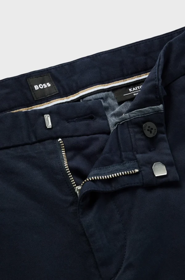 HUGO BOSS Calças E Calções>Chinos De Ajuste Slim Em Gabardine De Algodão Elástico