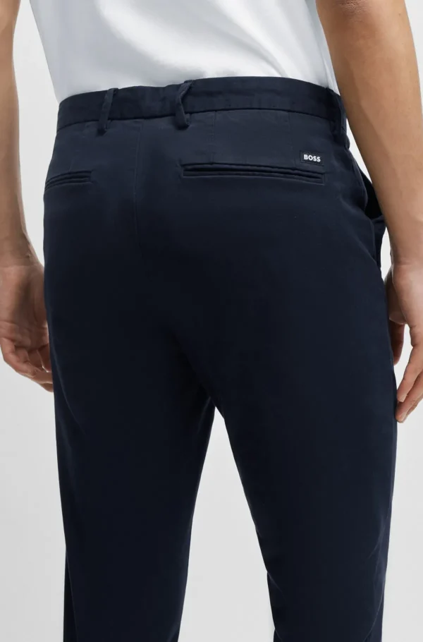HUGO BOSS Calças E Calções>Chinos De Ajuste Slim Em Gabardine De Algodão Elástico