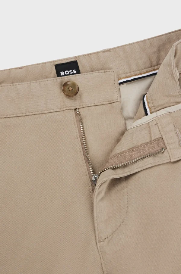 HUGO BOSS Calças E Calções>Chinos Em Ajuste Regular Em Gabardine De Algodão Elástico