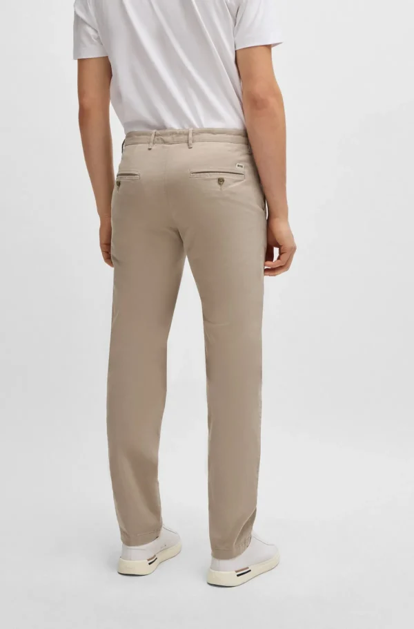 HUGO BOSS Calças E Calções>Chinos Em Ajuste Regular Em Gabardine De Algodão Elástico