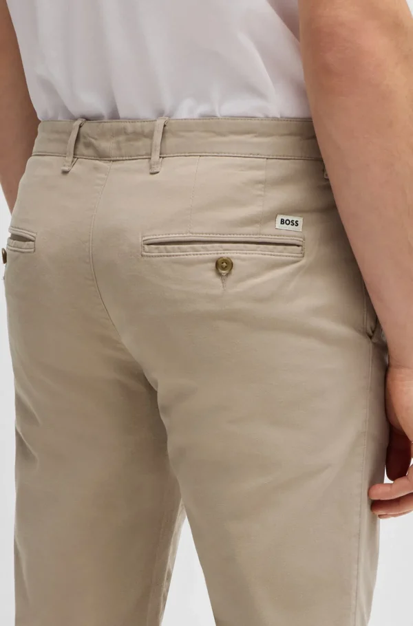 HUGO BOSS Calças E Calções>Chinos Em Ajuste Regular Em Gabardine De Algodão Elástico