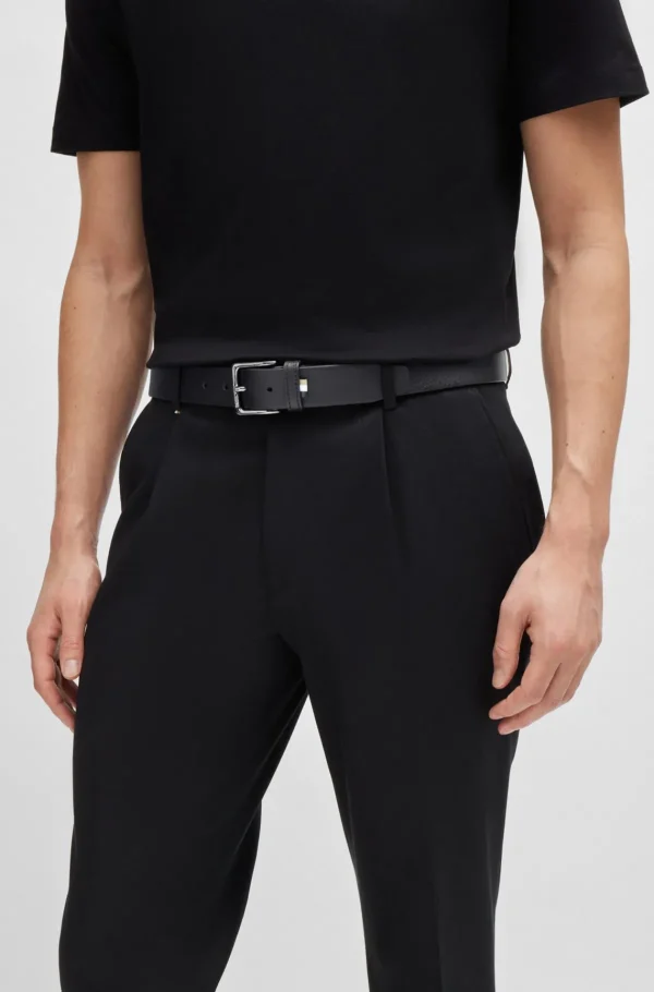 HUGO BOSS Cintos>Cinto De Pele Italiana Granulada Com Riscas Exclusivas