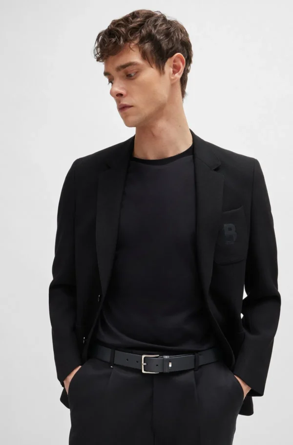HUGO BOSS Cintos>Cinto De Pele Italiana Granulada Com Riscas Exclusivas