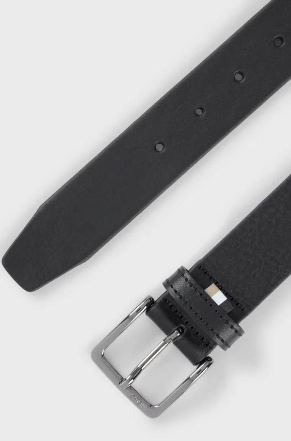 HUGO BOSS Cintos>Cinto De Pele Italiana Granulada Com Riscas Exclusivas