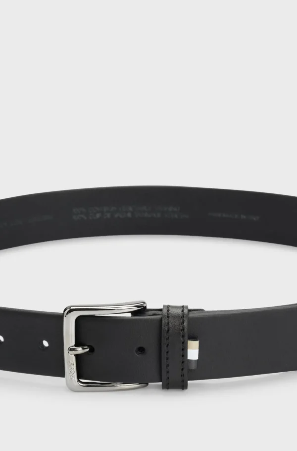 HUGO BOSS Cintos>Cinto De Pele Italiana Granulada Com Riscas Exclusivas