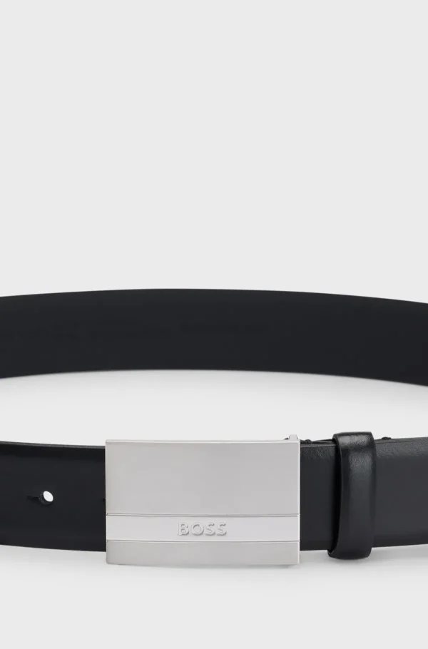 HUGO BOSS Cintos>Cinto Em Pele Italiana Com Fivela De Placa De Logótipo