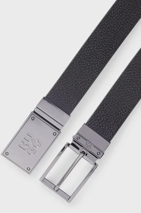 HUGO BOSS Cintos>Cinto Reversível Em Pele Italiana Com Fivelas De Pino E Placa