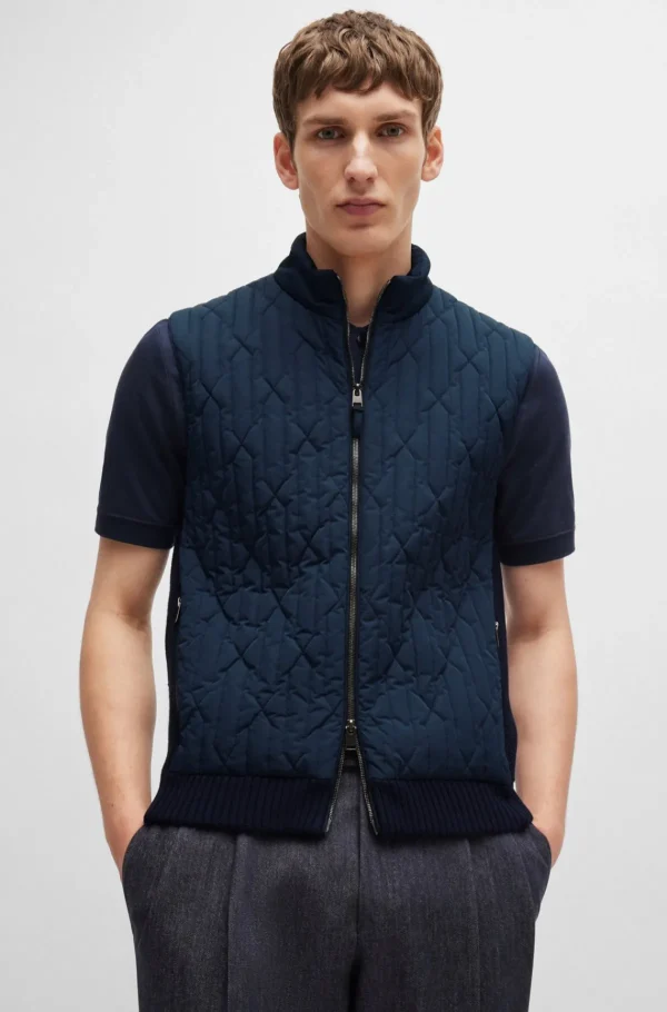 HUGO BOSS Casacos>Colete De Ajuste Regular Em Algodão De Lã Com Acolchoado Exclusivo